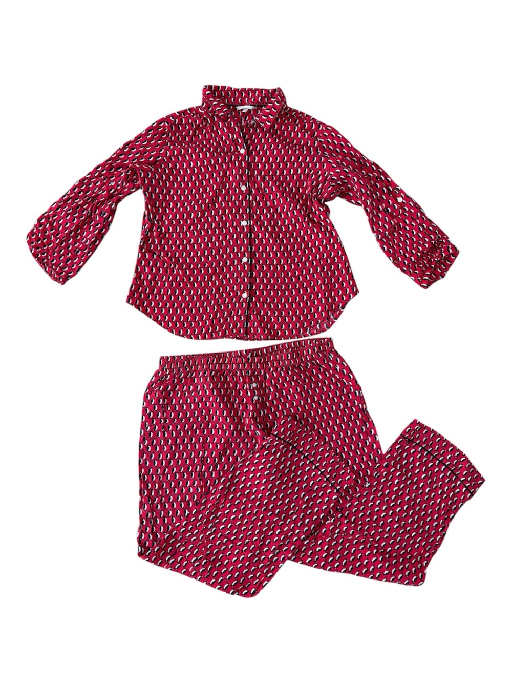 Victorias Secret Red Penguin Print Pajama Set Long Short Button Down 2 Piece PJs